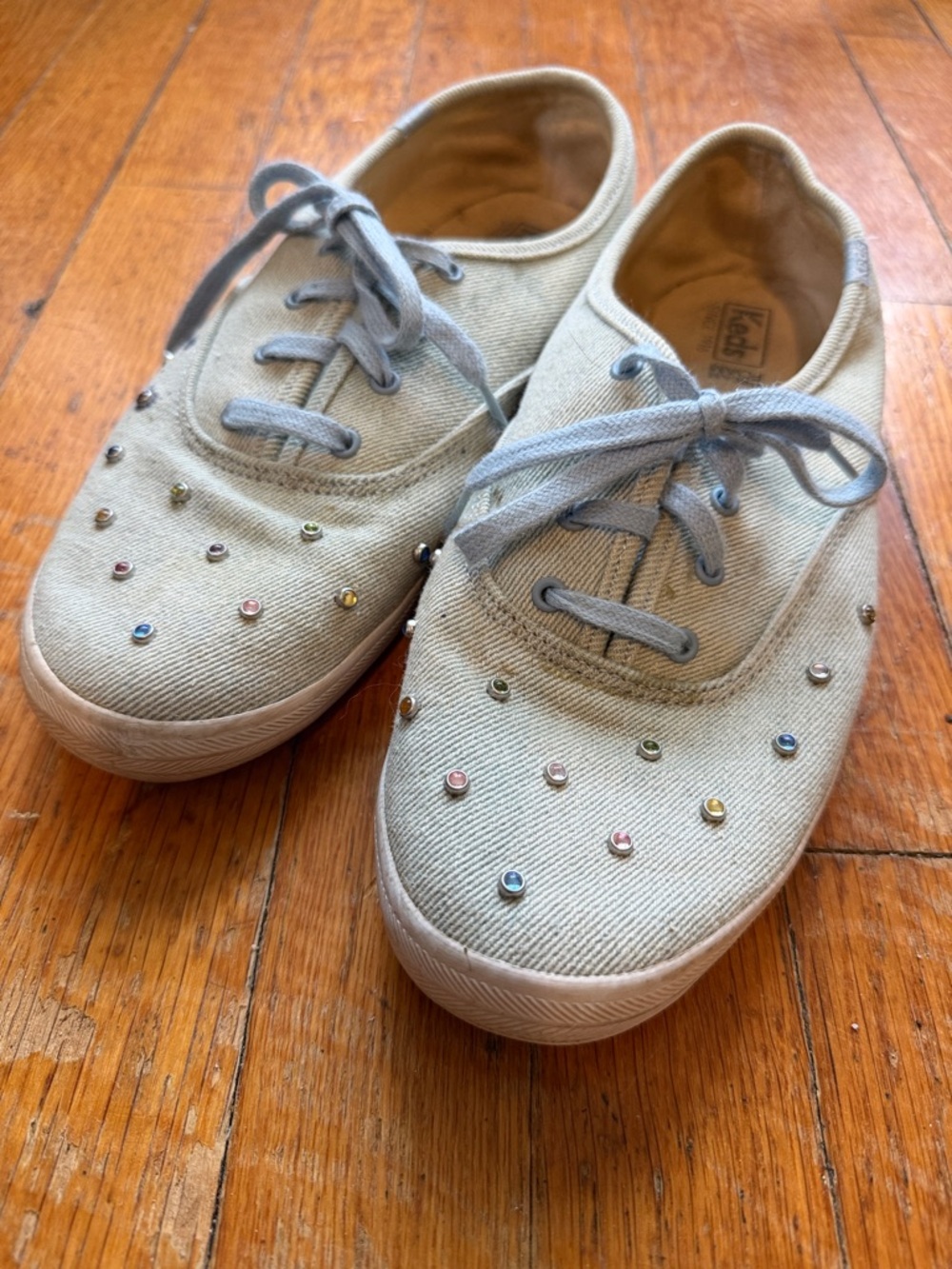 Keds Denim Canvas Sneakers with Multicolor Gem Stud Accents - super cute!